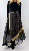 Patchwork desenli kemerli şifon etek
