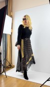 Patchwork desenli kemerli şifon etek