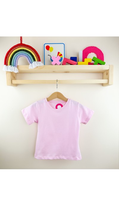 Açık pembe kısa kollu pamuklu bebek tişört