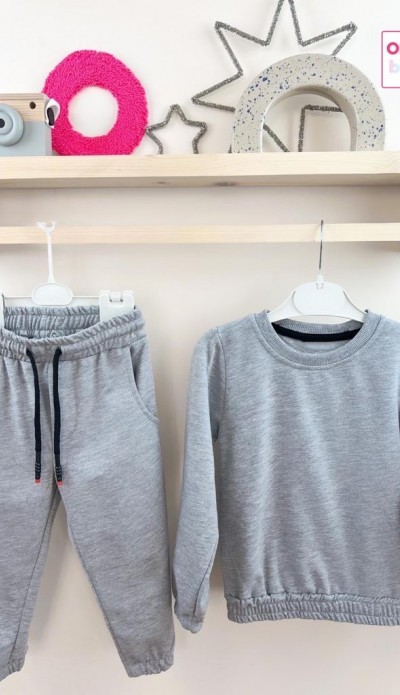 Gri sweatshirt pantolon bebek takım