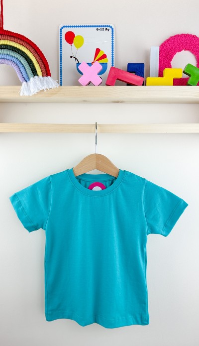 Petrol yeşili kısa kollu pamuklu bebek tişört