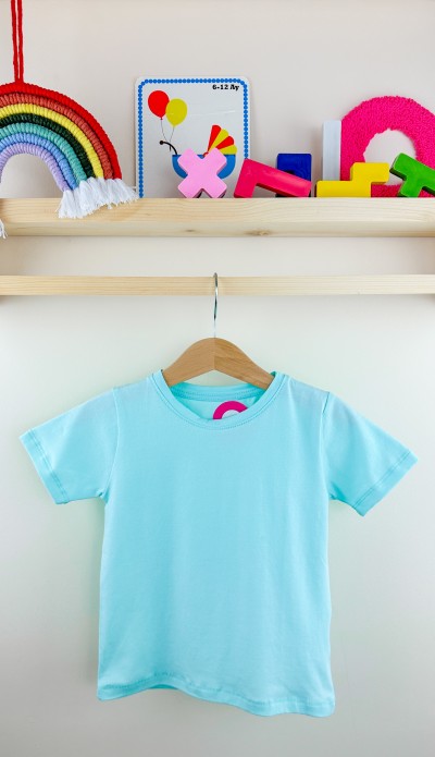 Turkuaz kısa kollu pamuklu bebek tişört