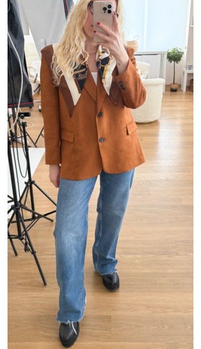 Kahverengi süet blazer ceket Kahverengi süet blazer ceket