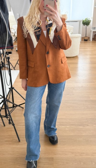 Kahverengi süet blazer ceket