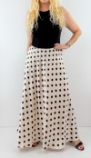 Polka dot creme color sateen maxi skirt