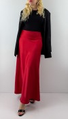 Red sateen maxi skirt