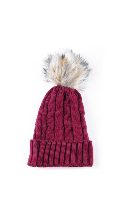 Kürklü yün bere bordo Kürklü yün bere bordo