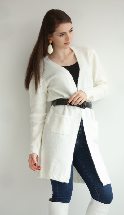 Krem rengi düz yün hırka