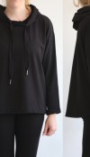 Siyah kapşonlu düz sweatshirt