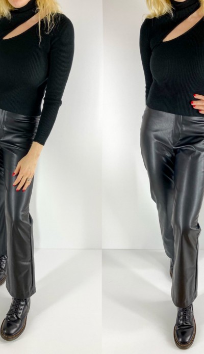 Omuzdan dekolteli siyah triko bluz