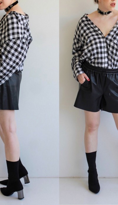 Siyah beyaz ekose oversize gömlek Siyah beyaz ekose oversize gömlek