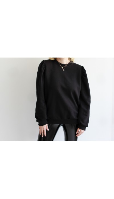 Siyah volanlı düz sweatshirt Siyah volanlı düz sweatshirt