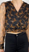 Horse printed double breasted blouse