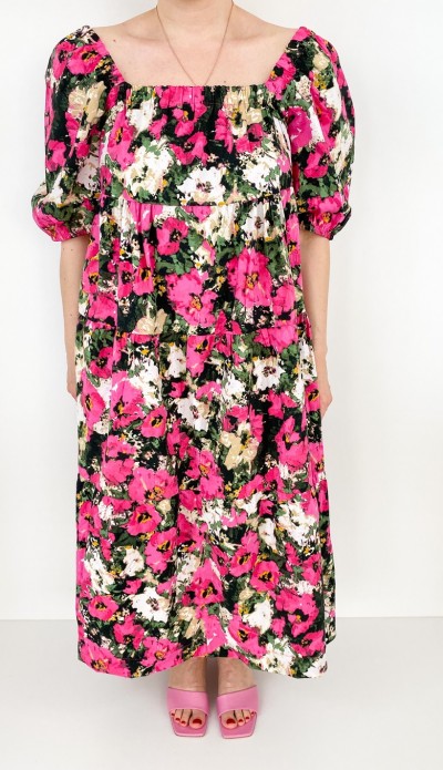 Çiçek desenli poplin elbise