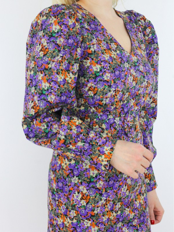 Flower printed purple mini dress