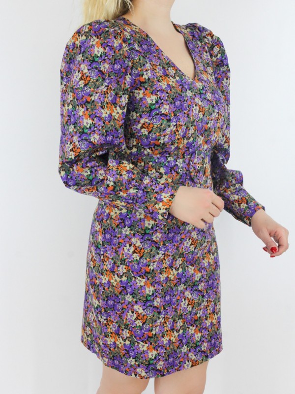 Flower printed purple mini dress