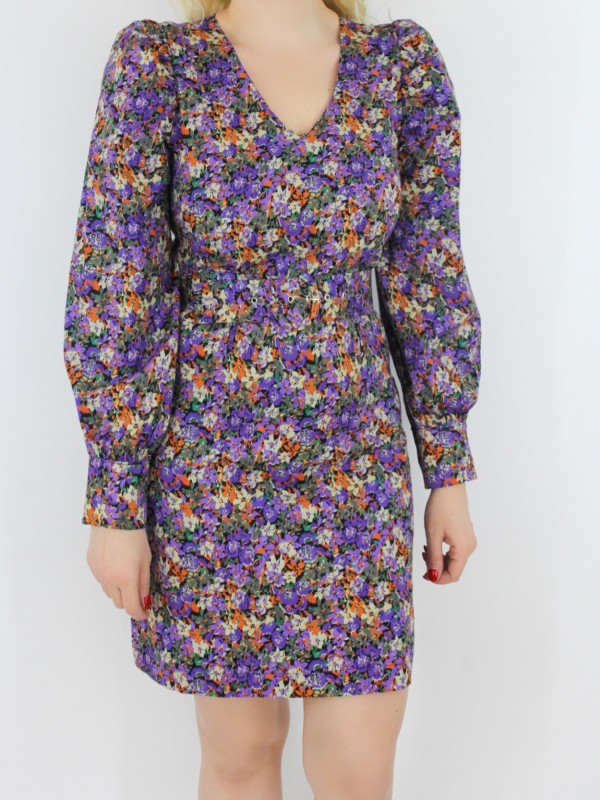 Flower printed purple mini dress