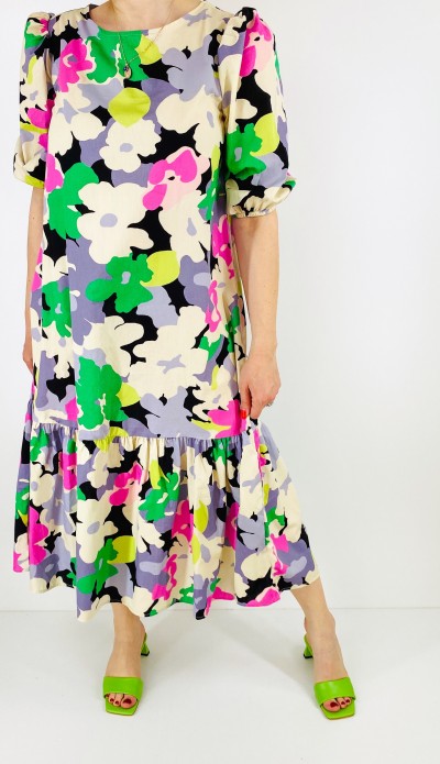 Volan detaylı renkli elbise