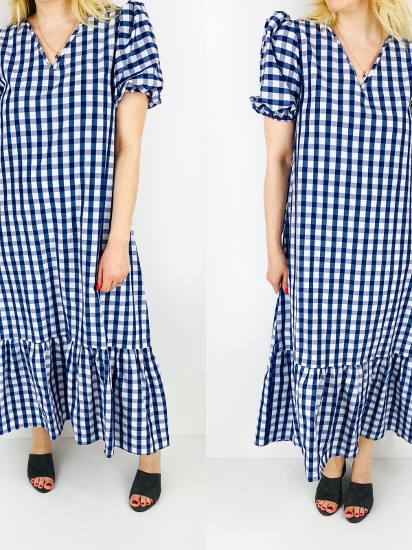 Checked frilled maxi dress