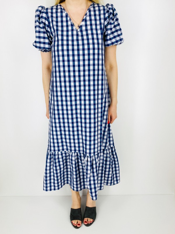 Checked frilled maxi dress