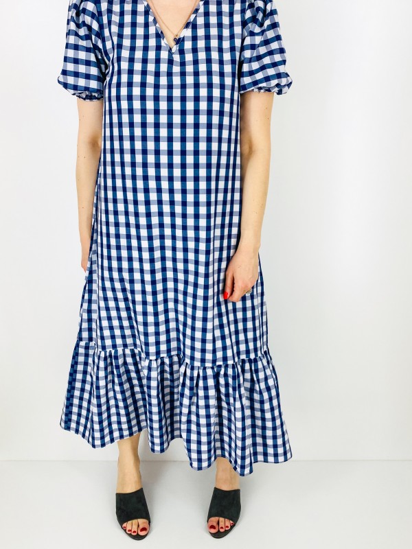 Checked frilled maxi dress