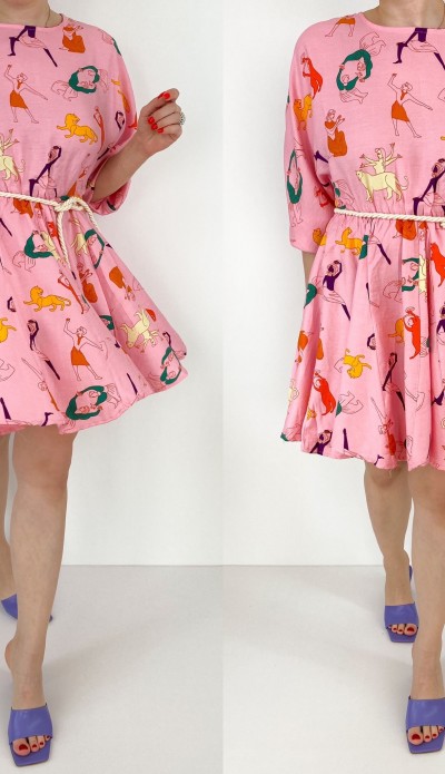 Özel baskılı keten kloş elbise