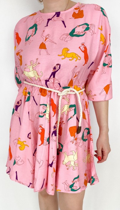 Özel baskılı keten kloş elbise