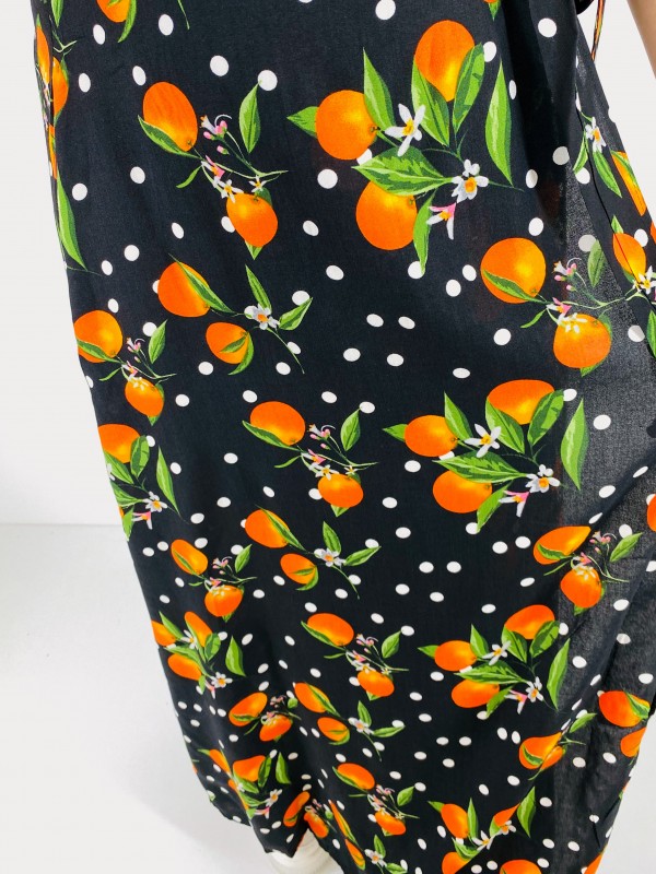 Orange printed double breasted maxi dress