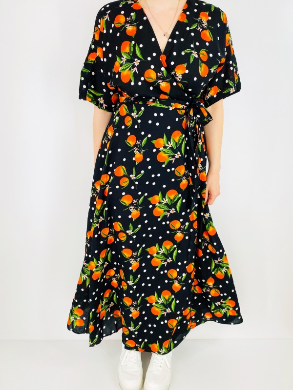 Orange printed double breasted maxi dress