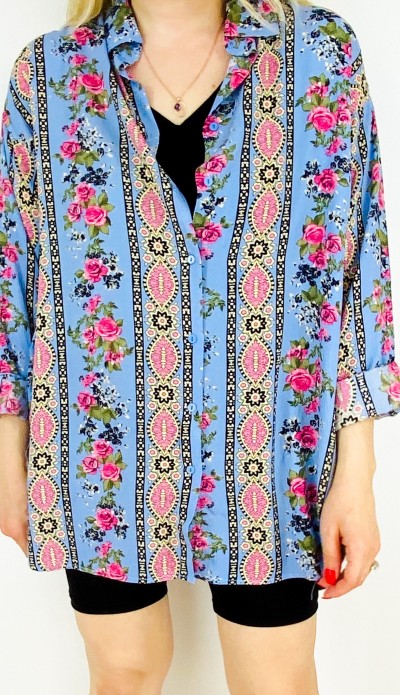 Çiçek ve etnik desenli tunik gömlek