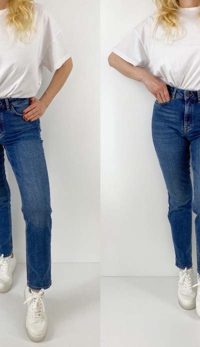 Yüksek bel mavi kot