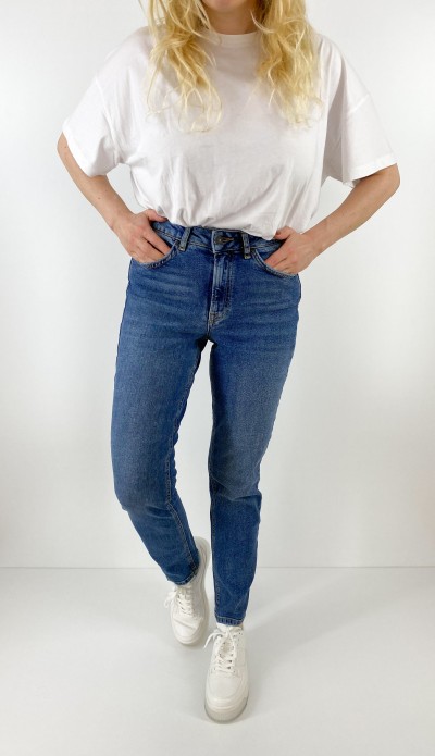 Yüksek bel mavi kot