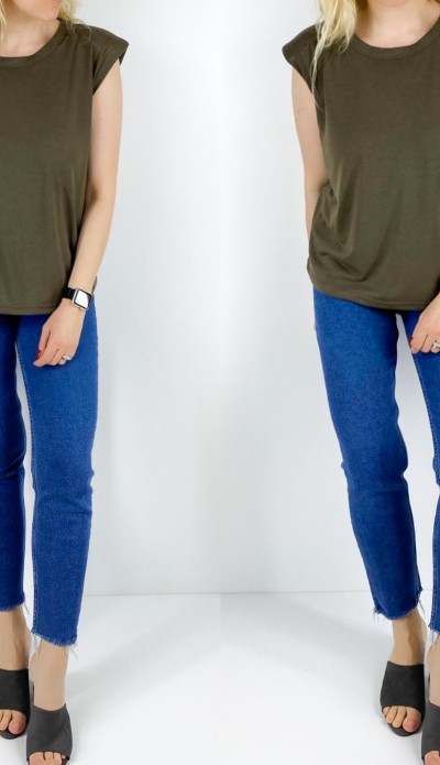 Haki vatkalı t-shirt