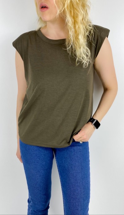 Haki vatkalı t-shirt