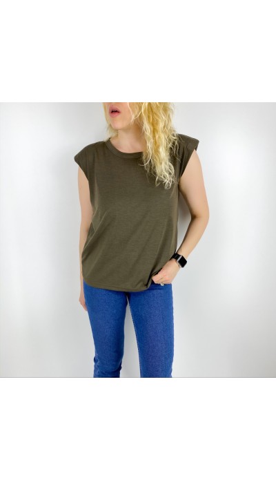 Haki vatkalı t-shirt