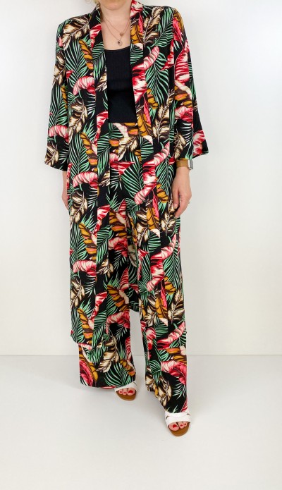 Flower printed kimono pants set