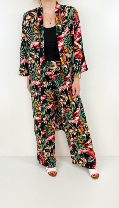 Flower printed kimono pants set