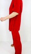 Kırmızı kaşkorse bluz pantolon takım