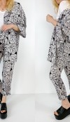 Black white printed kimono pants set