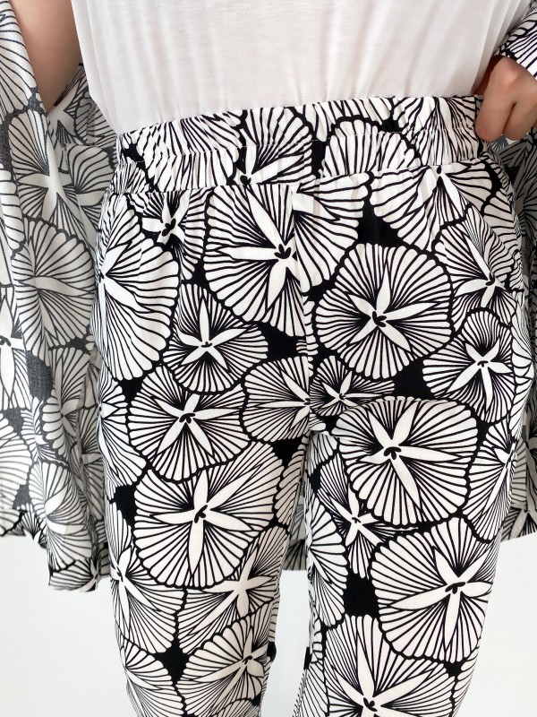 Black white printed kimono pants set