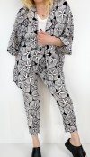 Black white printed kimono pants set