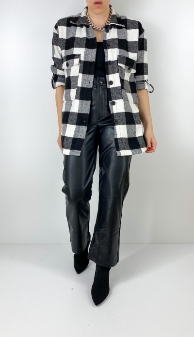 Siyah beyaz ekose gömlek ceket