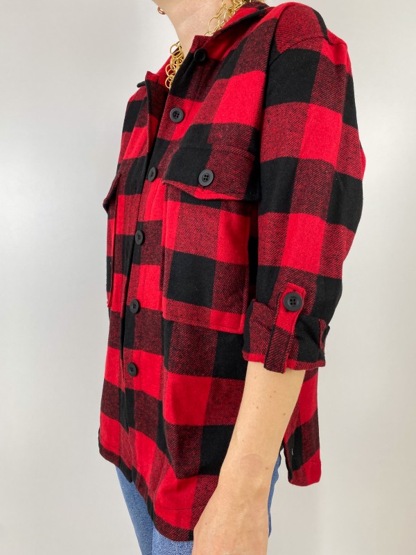 Red black checked shirt coat