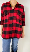 Red black checked shirt coat