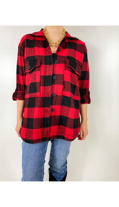 Kırmızı siyah ekose gömlek ceket