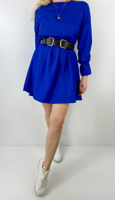 Saks mavisi kloş elbise