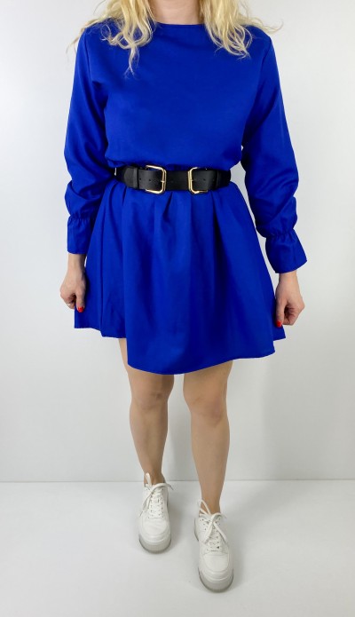 Saks mavisi kloş elbise