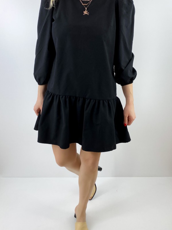 Frilled mini black dress