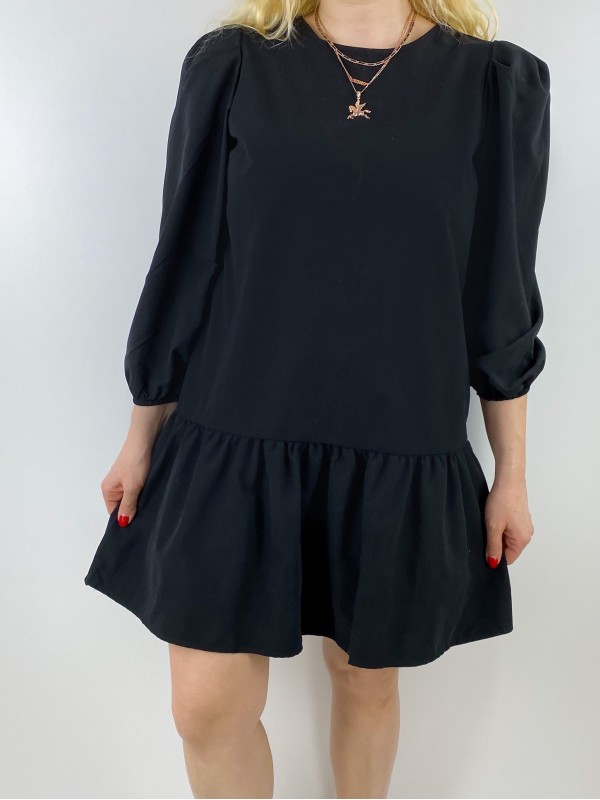 Frilled mini black dress