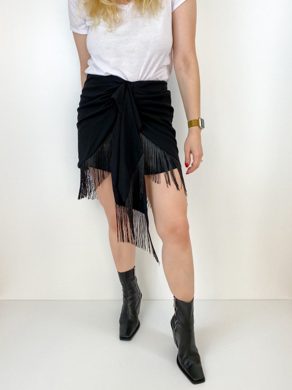 Fringed detailed mini skirt